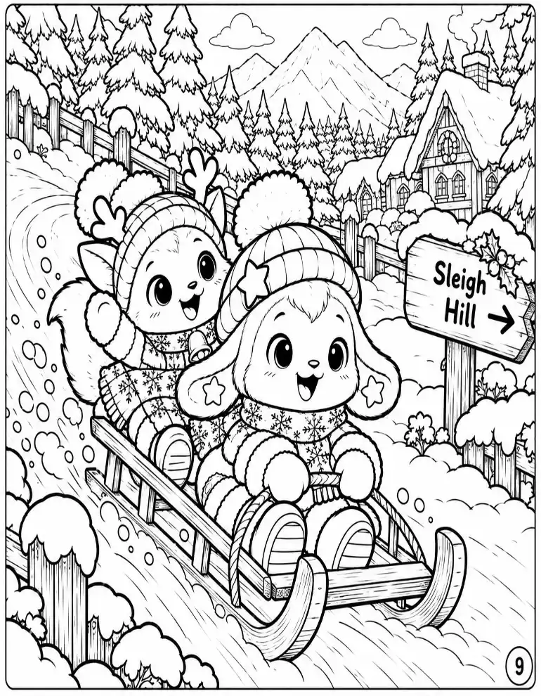 Christmas Sleigh Coloring Page for Kids